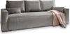 A gray sofa with corduroy fabric and throw pillows, with a pink blanket draped over it. Produktbild-Vorschau