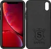 A split image showing a smartphone on the left and its black protective case on the right. Produktbild-Vorschau