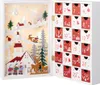 An open advent calendar with a Christmas village scene inside and numbered drawers on the right. Produktbild-Vorschau