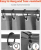 Close-up shots of gray curtains with grommets and hooks, demonstrating hanging mechanisms. Produktbild-Vorschau