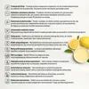 A collage of text and product details about a citrus juicer, accompanied by an image of lemons and juice. Voir les images du produit