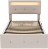 A bed frame with a slatted base, shown from the front. Produktbild-Vorschau