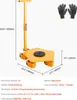 A yellow furniture dolly with a handle and dimensions labeled, along with a pair of work gloves. Podgląd zdjęcia produktu