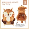 A collage of a plush rocking toy and its seat. Produktbild-Vorschau