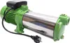 A stainless steel centrifugal pump with a green motor housing and a black power cord, isolated on a white background. Produktbild-Vorschau