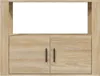 A front view of a light brown wooden sideboard with two black handles on its doors. Podgląd zdjęcia produktu