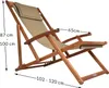 A wooden deck chair with dimensions indicated by measurement lines and text. Produktbild-Vorschau