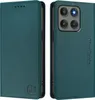 A dark green flip wallet case for a smartphone, shown from the front and back. Produktbild-Vorschau