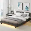 COSTWAY 140x200cm Lit rembourré avec éclairage LED, Lit Voir les images du produit 2