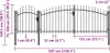 A diagram showing the dimensions of a black metal garden gate. Podgląd zdjęcia produktu