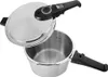 A stainless steel pressure cooker with its lid open, shown against a white background. Podgląd zdjęcia produktu