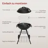 An exploded diagram of a charcoal grill with labels pointing to different parts. Produktbild-Vorschau