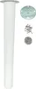 A white furniture leg and its mounting hardware are displayed against a white background. Produktbild-Vorschau