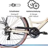 Close-up of a bicycle's drivetrain and rear wheel, with diagrams and text highlighting features. Produktbild-Vorschau