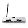 A silver USB-C hub with multiple ports and a flexible cable attached. Produktbild-Vorschau