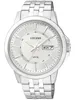 A close-up studio shot of a silver Citizen watch with a white dial. Anteprima dell’immagine prodotto