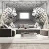 Selbstklebende Folie Fototapete - Stone Lions 294x210 cm 3D Produktbild-Vorschau 2