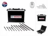 A collage of images showing a Bosch chisel and drill bit set in its case and individual components. Podgląd zdjęcia produktu