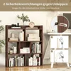 A bookshelf with various items on it, next to a desk with a lamp and a computer monitor. There are also instructional diagrams on the right side of the image. Produktbild-Vorschau