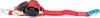 A red and blue ratchet strap with metal hooks, isolated on a white background. Produktbild-Vorschau