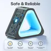 A triangular device with internal circuitry and blue lighting, showcasing safety features. Produktbild-Vorschau