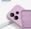 Close-up of a purple phone case, showing the camera cutout and the interior lining. Produktbild-Vorschau