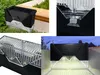 Collage of four images showing solar garden lights in different settings and close-ups. Podgląd zdjęcia produktu