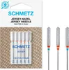 A package of Schmetz Jersey sewing needles, along with three individual needles. Produktbild-Vorschau