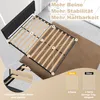 A bed frame with a slatted base, shown from an elevated angle, with diagrams highlighting its features. Náhled obrázku produktu