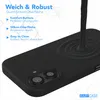 A black phone case with text describing its features. Produktbild-Vorschau
