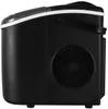 Side view of a black ice maker with a white stripe along the top edge and a circular fan vent on the side. Náhled obrázku produktu