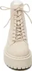 A close-up, front-facing view of a beige suede lace-up boot with a thick platform sole. Produktbild-Vorschau
