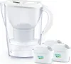 A white Brita water filter pitcher with three replacement filters. Produktbild-Vorschau