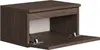 A dark brown wooden nightstand with its drawer open, revealing a white interior. Produktbild-Vorschau