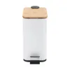 A white pedal bin with a bamboo lid and a black pedal, shown against a white background. Náhled obrázku produktu