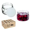 A collage of glass jars, one filled with red fruit, one empty with a lid, and a cardboard box containing multiple jars. Podgląd zdjęcia produktu