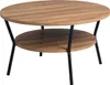 A round, two-tiered coffee table with a wood-look top and black metal legs, presented against a white background. Produktbild-Vorschau
