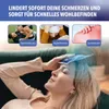A woman is lying down with an ice pack on her forehead, while three smaller images above show different scenarios where the product can be used. Anteprima dell’immagine prodotto