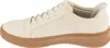 Side view of a cream-colored sneaker with a brown sole. Voir les images du produit