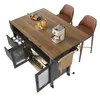 A kitchen island with a wooden top, bar stools, and various kitchen items on display. Podgląd zdjęcia produktu