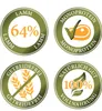Four circular badges with German text and icons related to pet food. Produktbild-Vorschau