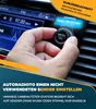 A hand is shown tuning a car radio, with the screen displaying radio frequencies and search information. Produktbild-Vorschau