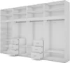 A 3D rendering of a large white wardrobe with multiple shelves and drawers. Podgląd zdjęcia produktu