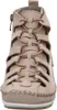 A close-up, front view of a beige leather bootie with a lace-up design. Produktbild-Vorschau