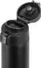 A close-up view of the top of a black thermos. Podgląd zdjęcia produktu