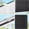 A collage of four images showing details of a pleated blind, including mounting hardware and the fabric texture. Produktbild-Vorschau