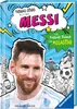 Cover of a book about Lionel Messi, featuring his portrait and comic-style illustrations. Voir les images du produit