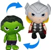 Two plush toys, Hulk and Thor, are shown side-by-side with arrows indicating they are reversible. Produktbild-Vorschau