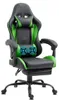 A gaming chair with a footrest and headrest, shown from a three-quarter angle. Voir les images du produit