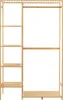 A wooden wardrobe stand with shelves and a hanging rail, shown against a white background. Produktbild-Vorschau